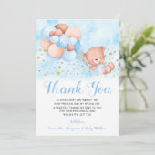 テディベアブルーバルーン金ゴールドスターバプテスマ サンキューカード (スタンド正面)