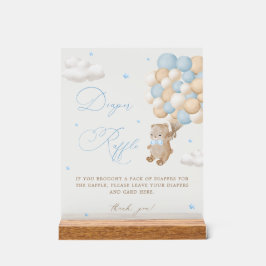 テディベアブルーベビーシャワーオムツラッフル アクリルサイン