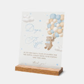 テディベアブルーベビーシャワーオムツラッフル アクリルサイン (傾斜)