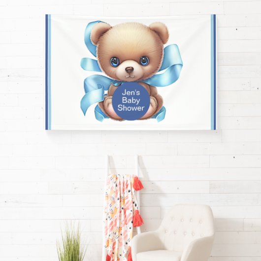 テディベアブルーベビーシャワーパーティーバナー 横断幕 (インサイチュ)