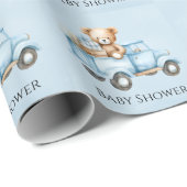 テディベアブルーヴィンテージトラックベビーシャワー ラッピングペーパー (ロールコーナー)