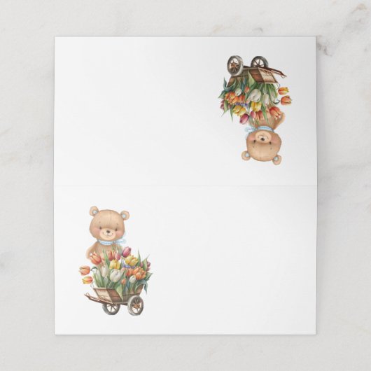 テディベアブルー素朴フローラ プレイスカード (外部開封)