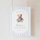 テディベアブルー誕生日ウェルカムサイン ポスター