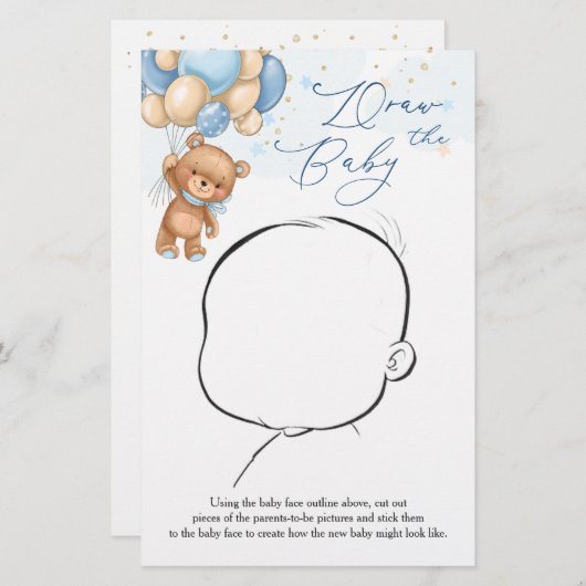 テディベアブルー風船がベビーゲームを描く (正面/裏面)