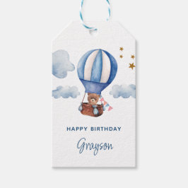 テディベアブルー1歳の誕生日 ギフトタグ