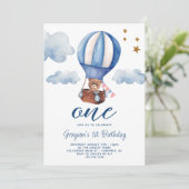 テディベアブルー1st誕生日招待状 招待状 (スタンド正面)