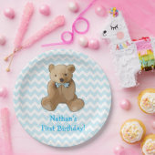 テディベアブルー&ホワイトストライプのパーティープレート ペーパープレート (パーティー)