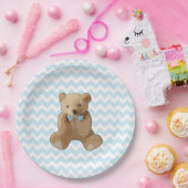 テディベアブルー&ホワイトストライプのパーティープレート ペーパープレート (パーティー)