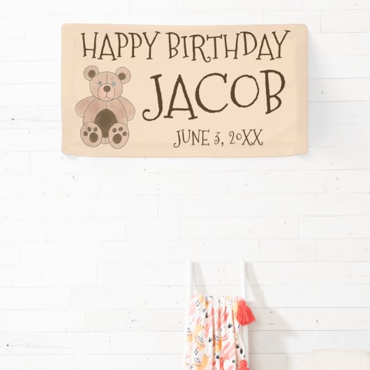 テディベアプラッシュぬいぐるみ動物の誕生日パーティー 横断幕 (インサイチュ)