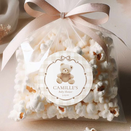 テディベアプレイドボーイベビーシャワー ラウンドシール