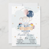 テディベアプレゼント雲赤ちゃんシャワー 招待状 (正面)