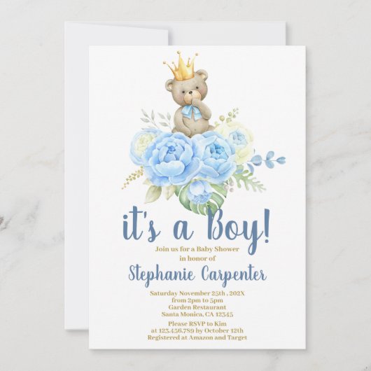 テディベアベイビーシャワーボーイ招待状 招待状 (正面)