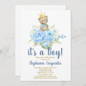 テディベアベイビーシャワーボーイ招待状 招待状 (正面/裏面)