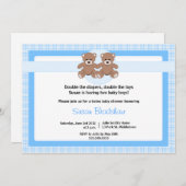 テディベアベイビーシャワー招待状ツインボーイズ 招待状 (正面/裏面)