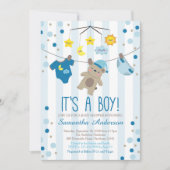 テディベアベイビーシャワー招待状、ボーイベイビーシャワー 招待状 (正面)