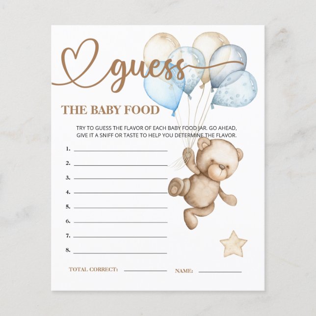 テディベアベビークマはベビーフードカードを推測。 (正面)