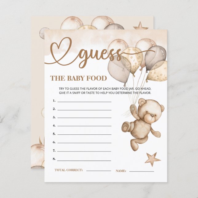 テディベアベビークマはベビーフードカードを推測。 (正面/裏面)