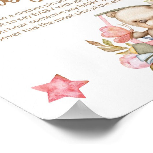 テディベアベビークマは赤ちゃんシャワーのゲームを言わない ポスター (角)