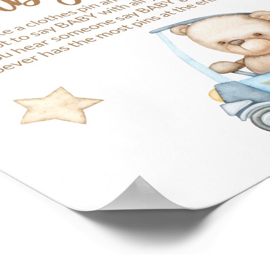 テディベアベビークマは赤ちゃんシャワーのゲームを言わない ポスター (角)