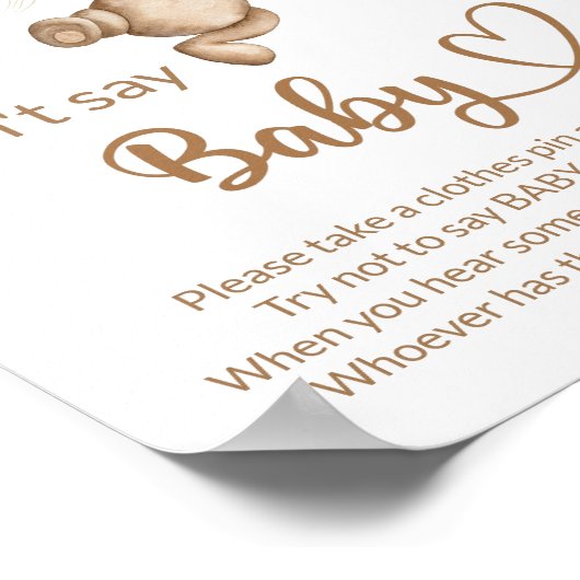 テディベアベビークマは赤ちゃんシャワーのゲームを言わない ポスター (角)