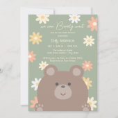 テディベアベビーシャワーおめでとう We Can Bearly Wait 招待状 (正面)