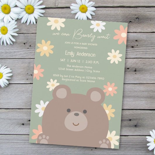 テディベアベビーシャワーおめでとう We Can Bearly Wait 招待状