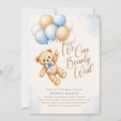 テディベアベビーシャワーおめでとう We Can Bearly Wait 招待状 (正面)