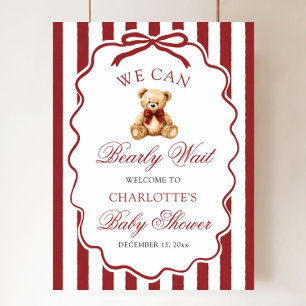 テディベアベビーシャワーのウェルカムサイン We Can Bearly Wait ポスター