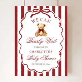 テディベアベビーシャワーのウェルカムサイン We Can Bearly Wait ポスター