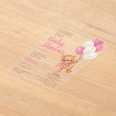 テディベアベビーシャワーガールアクリル招待状 アクリル招待状 (レイダウン)