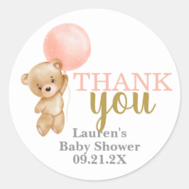テディベアベビーシャワーガールメッセージカード ラウンドシール