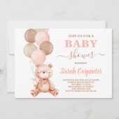 テディベアベビーシャワーガール招待状 招待状 (正面)