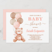 テディベアベビーシャワーガール招待状 招待状 (正面/裏面)