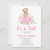 テディベアベビーシャワーガール招待状 招待状 (正面)
