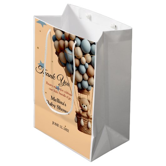 テディベアベビーシャワーパステルホットエアバルーン ミディアムペーパーバッグ (正面アングル)