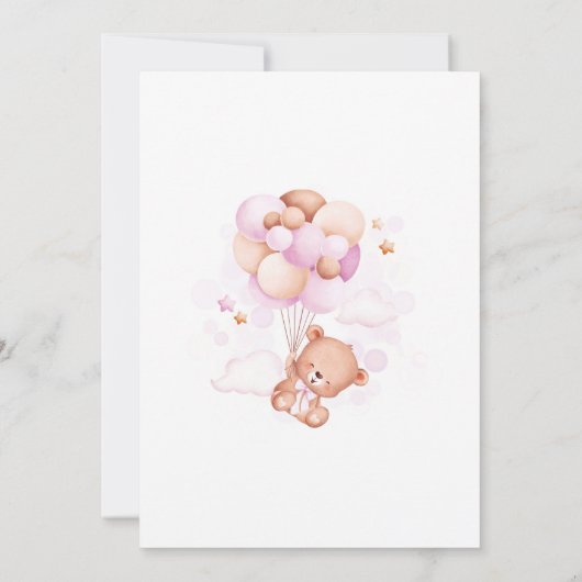 テディベアベビーシャワーピンクの女の子パーティー 招待状 (裏面)