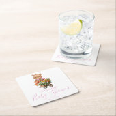 テディベアベビーシャワーピンク素朴なフローラ スクエアペーパーコースター (インサイチュ)