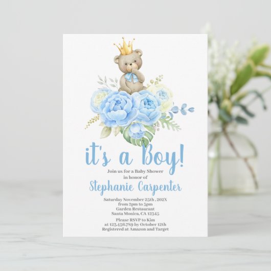 テディベアベビーシャワーボーイ招待状 招待状 (スタンド正面)