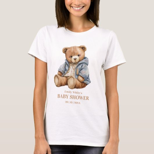 テディベアベビーシャワー招待状もう待てない Tシャツ (正面)