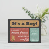 テディベアベビーシャワー招待状ズボーイ 招待状 (スタンド正面)