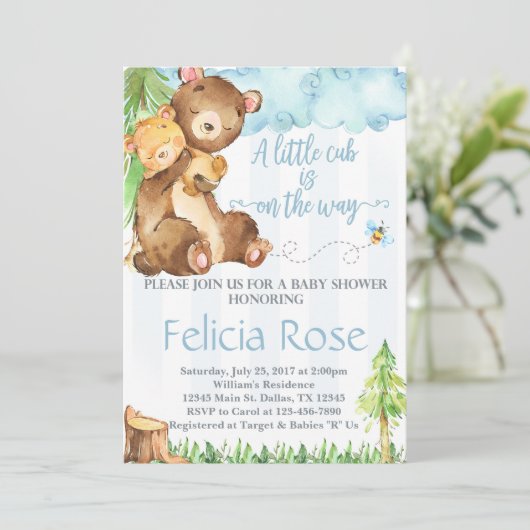 テディベアベビーシャワー招待状招待状ブルーボーイ 招待状 (スタンド正面)