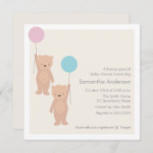 テディベアベビーシャワー招待状 – ツインボーイガール 招待状 (正面/裏面)