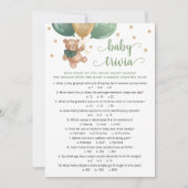 テディベアベビートリビア赤ちゃんシャワーゲームカード 招待状 (正面)