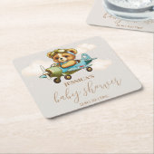 テディベアベビーパイロット飛行機ベビーシャワー スクエアペーパーコースター (アングル)