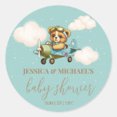 テディベアベビーパイロット飛行機ベビーシャワー ラウンドシール (正面)