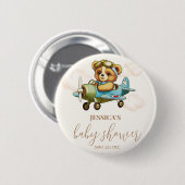 テディベアベビーパイロット飛行機ベビーシャワー 缶バッジ (正面&裏面)