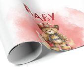 テディベアベビーファイアマンボーイベビーシャワー ラッピングペーパー (ロールコーナー)