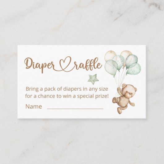 テディベアベビーベビーシャワーおむつラッフルエン エンクロージャーカード (正面)