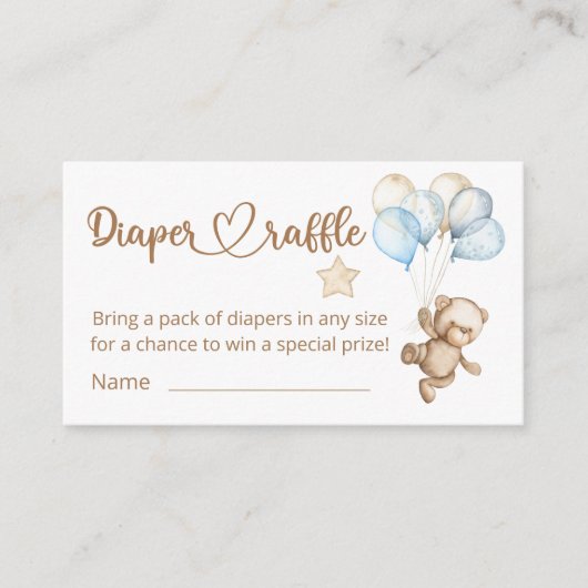 テディベアベビーベビーシャワーおむつラッフル エンクロージャーカード (正面)