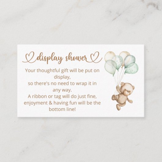 テディベアベビーベビーシャワーエンクロージャカード エンクロージャーカード (正面)